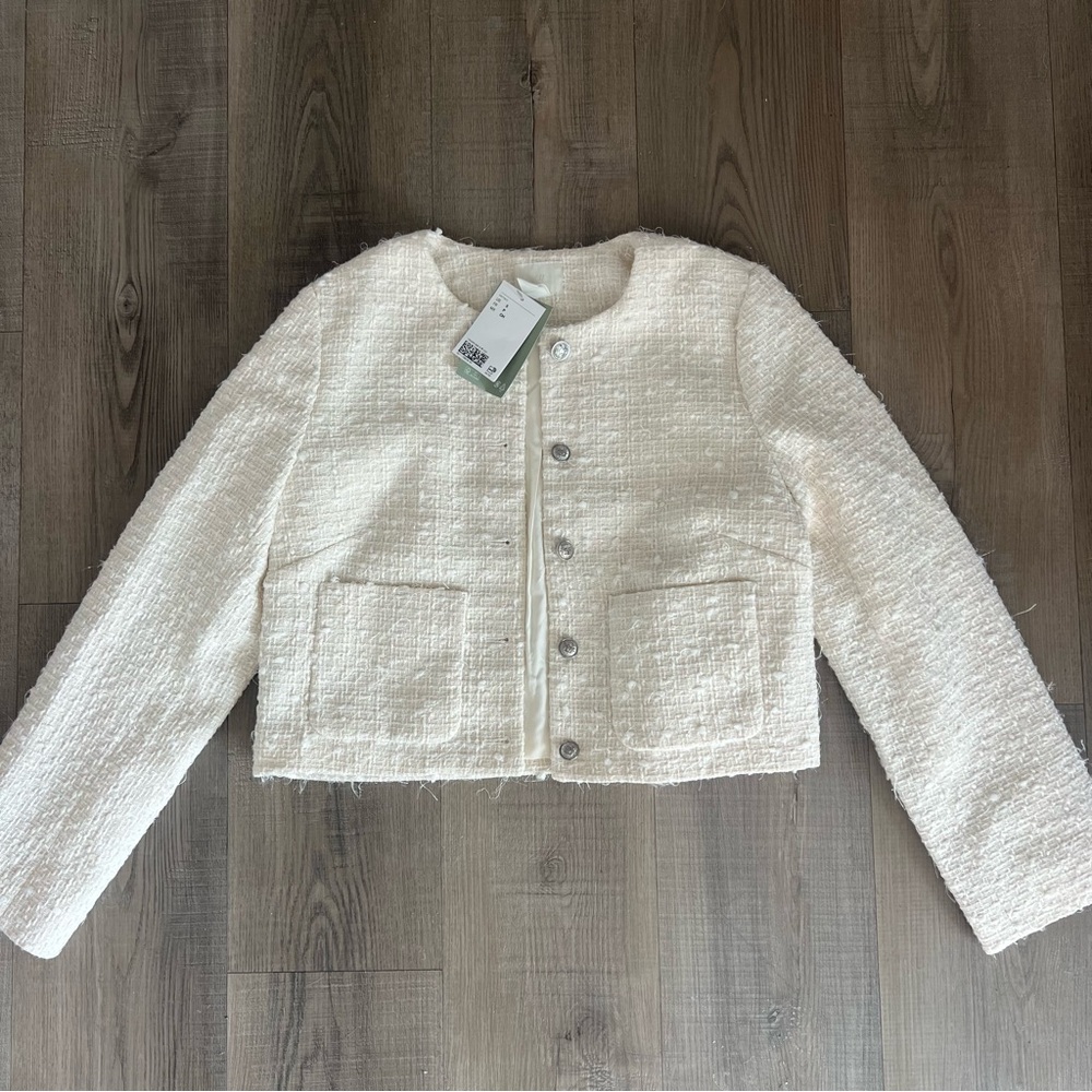 NWT H&M White Collarless Jacket - Picture 4 of 7
